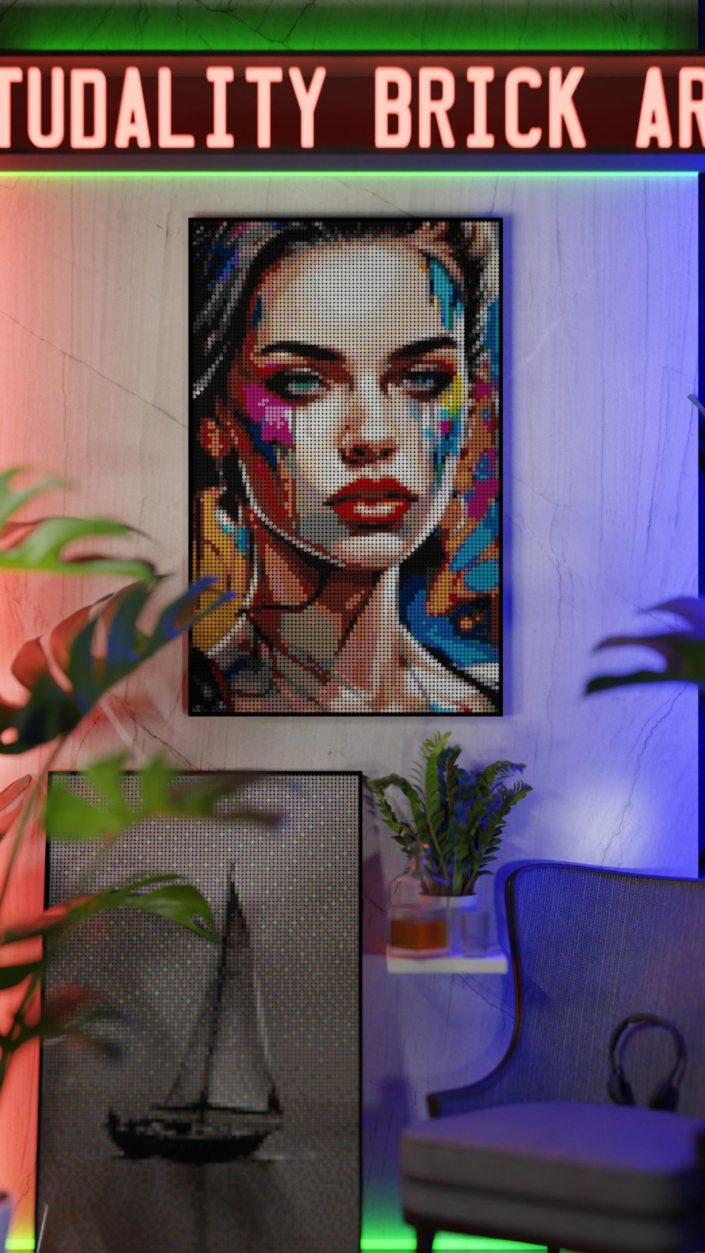 Chroma Queen LEGO® Style mosaic wall art made from colorful plastic bricks
